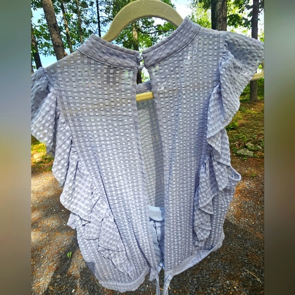 Maeve Cropped Ruffled Mesh Waffle Blouse - Picture 4 of 7